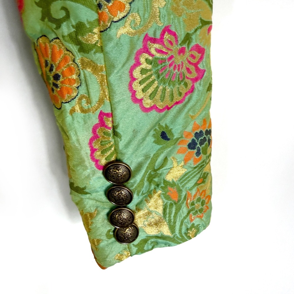 Aratta Silent journey Renaissance Silk Jacquard Blazer Jacket Green Floral Sz S - Picture 11 of 11